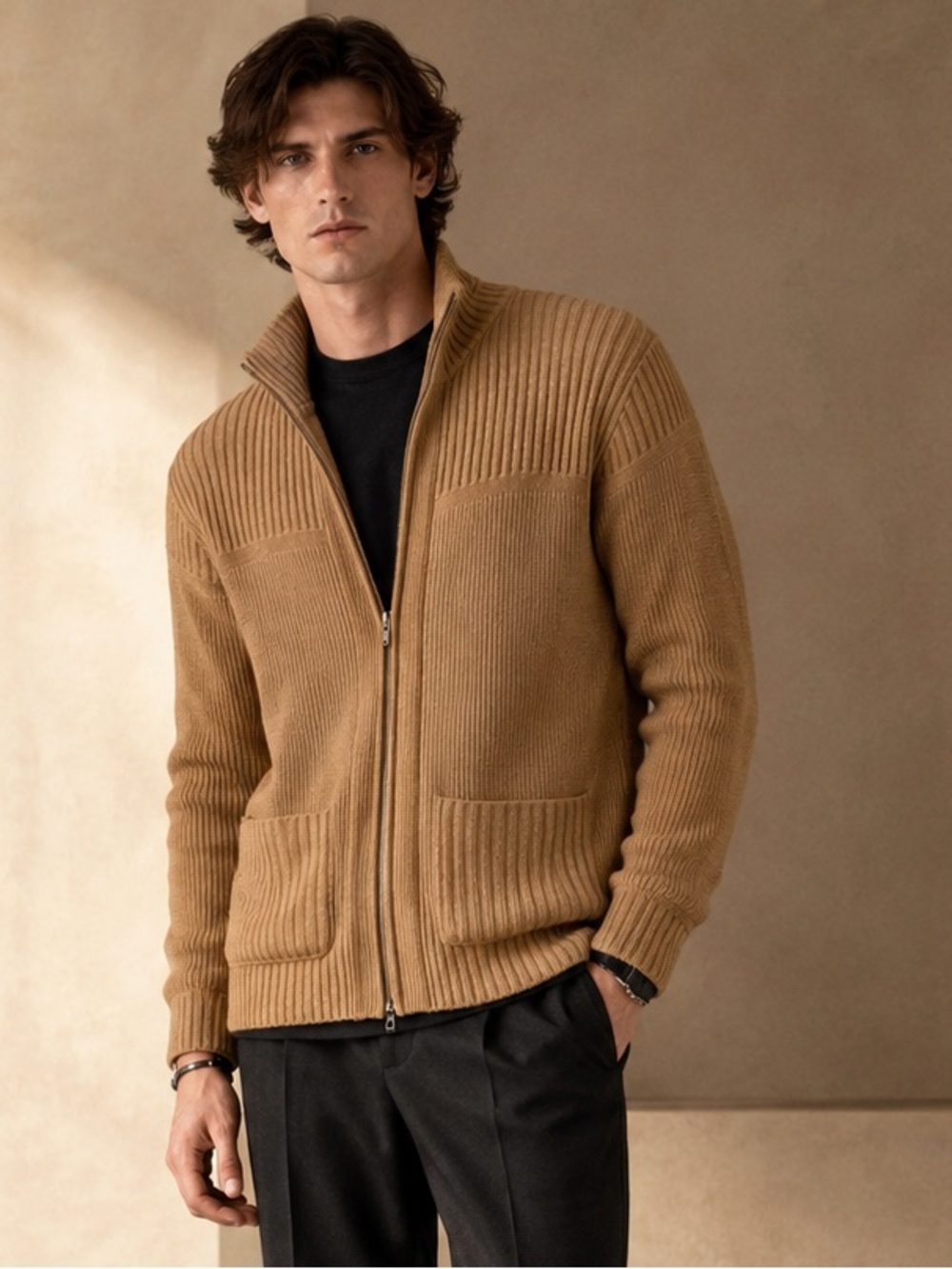 Vtg 70s Men's Store Ribbed Zip Cardigan Knit Sweater Heritage Workwear Archive M